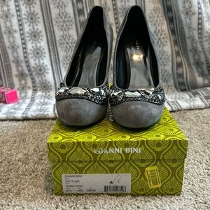 Gianni Bini Robot Grey suede embellished Onyx stiletto heels